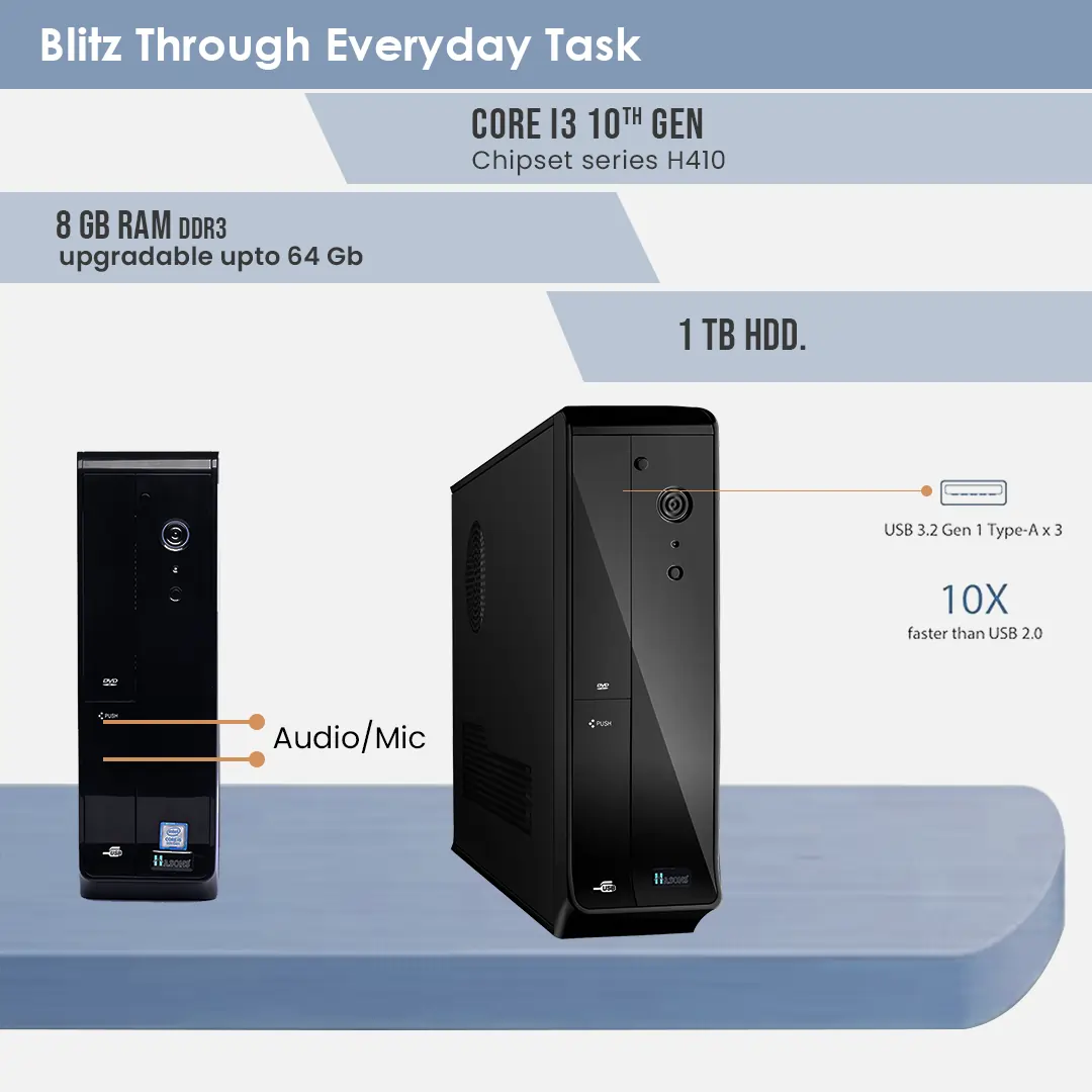 8GB RAM i3 Core 10th Gen |1 TB HDD | H410 Motherboard Chipset | 21.5 Inch Screen | Desktop Set